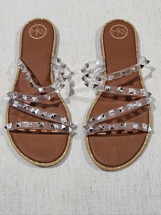 Mks Shoes - Clear Pyramid-Stud Slide Sandals in Brown